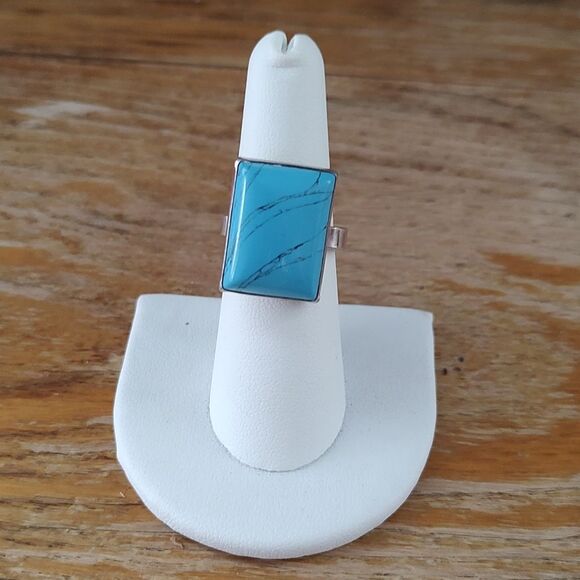 Turquoise Sterling Silver Mod Ring AND Dangle Earrings Size 8-8.5 Ring - Picture 6 of 15